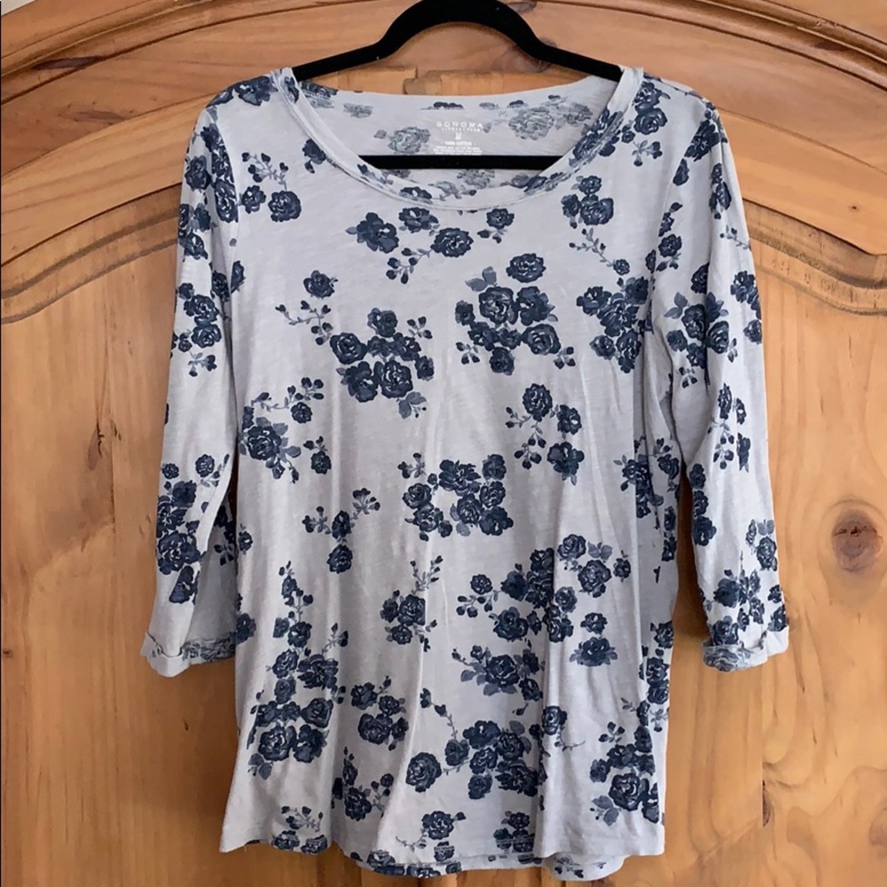 3 QUARTER LENGTH SLEEVE GREY W/BLUE SONOMA T-SHIRT